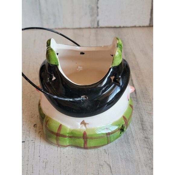 Snowman face tea light candle holder green bow star Xmas figure - Picture 4 of 11